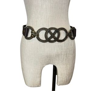 Chico’s Small/Medium Chain Loop Look Belt Leather Metal Detail Brown